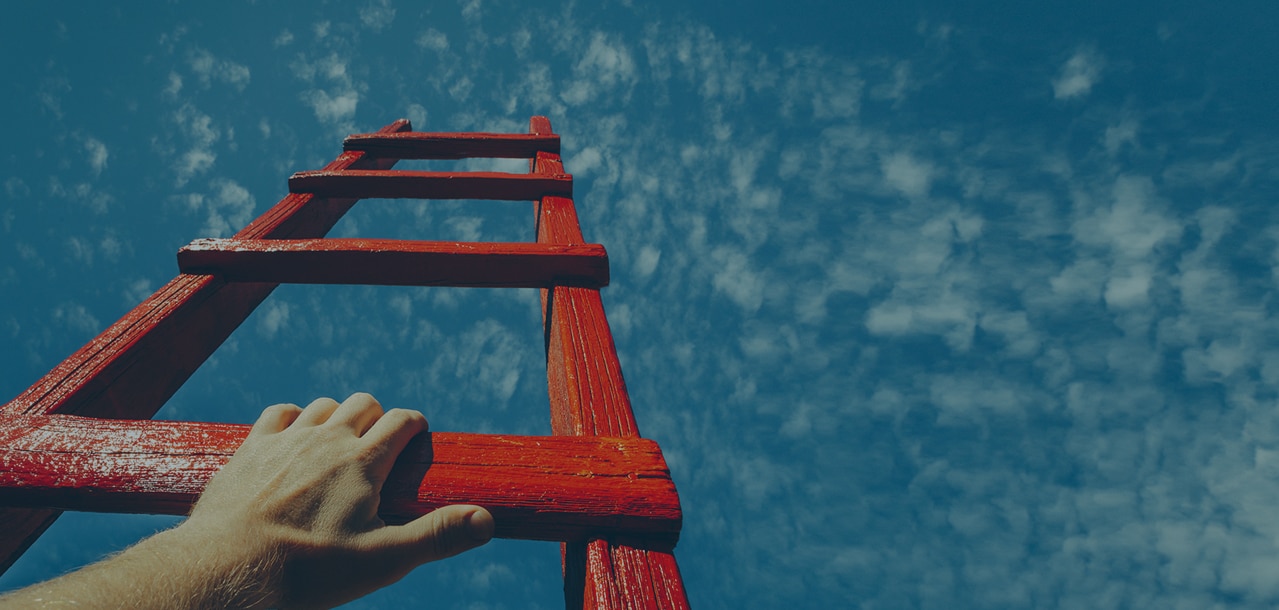 Hand holding a ladder to the sky